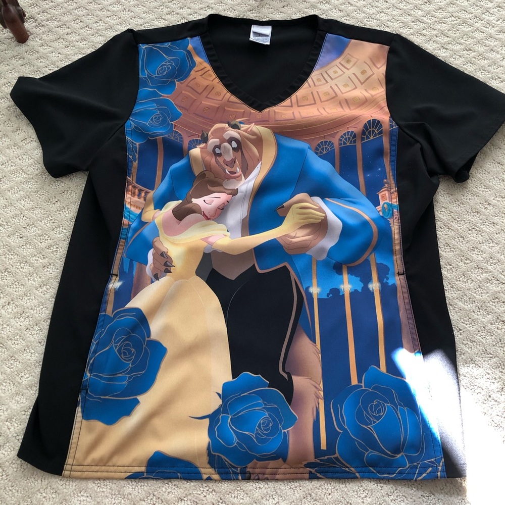 Beauty and the Beast scrub top size large